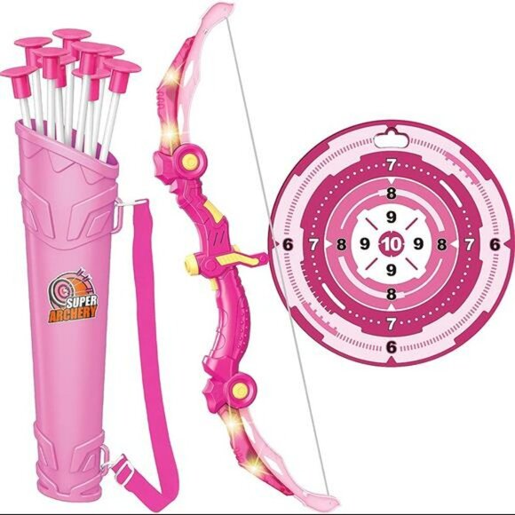 Bow and Arrow Toys with LED Light Up Archery, Birthday Gift for Girls 5 6 7 8 9 - Picture 1 of 6